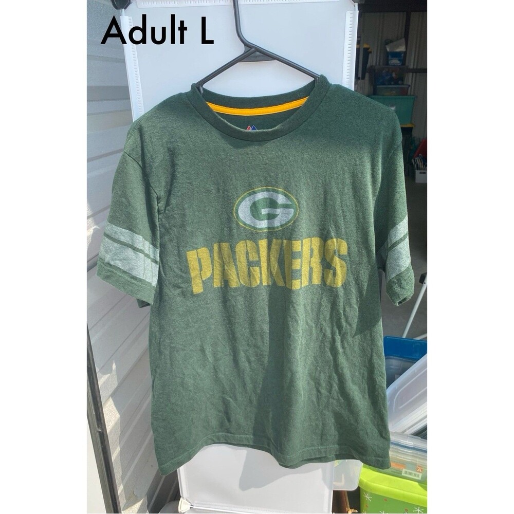Green Bay Packers VF Imagewear Men's Adult L T-Shirt Green Gray Sleeve Stripes